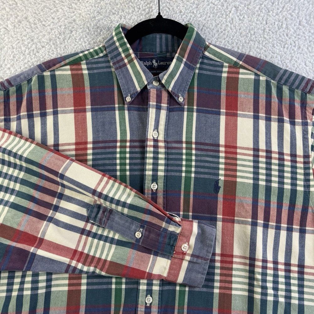Ralph Lauren Shirt Plaid Button Down Shirt Long Sleeve Heavyweight Plaid Size S